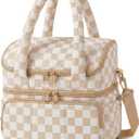 BAGSMART Lunch Bag Women, Double Deck Insulated Lunch Box, Quilted Puffer Lunch Tote, Leakproof, Durable & Reusable Large Lunch Cooler For Work Picnic Travel Meal Prep, Brown Checkerboard