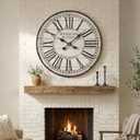 30 Inch Large Farmhouse Wall Clock, Vintage Distressed White