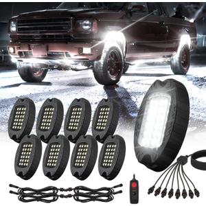 2 Pack Car Underglow Lights Kits, 4 Pcs Underglow LED Light Strip Kit and 8 Pods RGB LED Rock Lights Kit for Trucks Golf Cart ATV UTV SUV, Waterproof Multicolor Underbody Light with APP Control
