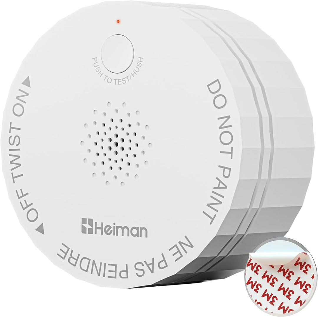 Heiman Smoke Detector, Photoelectric Fire Alarm, 10-Year Battery Powered Smoke Alarms for Home, UL 217 10th Ed. Certified, Portable Small Compact, Test Silence Button & Low Battery Warning, RV, Travel, Exp Date: 2035 Nov 20