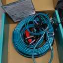 Dog Runner for Yard - 100ft Aerial Dog Run Cable System with Shock Absorbing Bungee Tether, Chew Proof Steel Cable & Tangle Free Pulley for Large Dogs, Backyard Zip Line for Dogs (Blue)