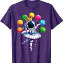 Ballerina Girl Space Astronaut T-Shirt (Small, Purple)