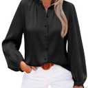 Neweek Women Satin Button Down Shirts Long Sleeve Silk Work Blouses with Lace Collar and Cuffs Business Ladies Elegant Dressy Casual Tops, Black, M (M)