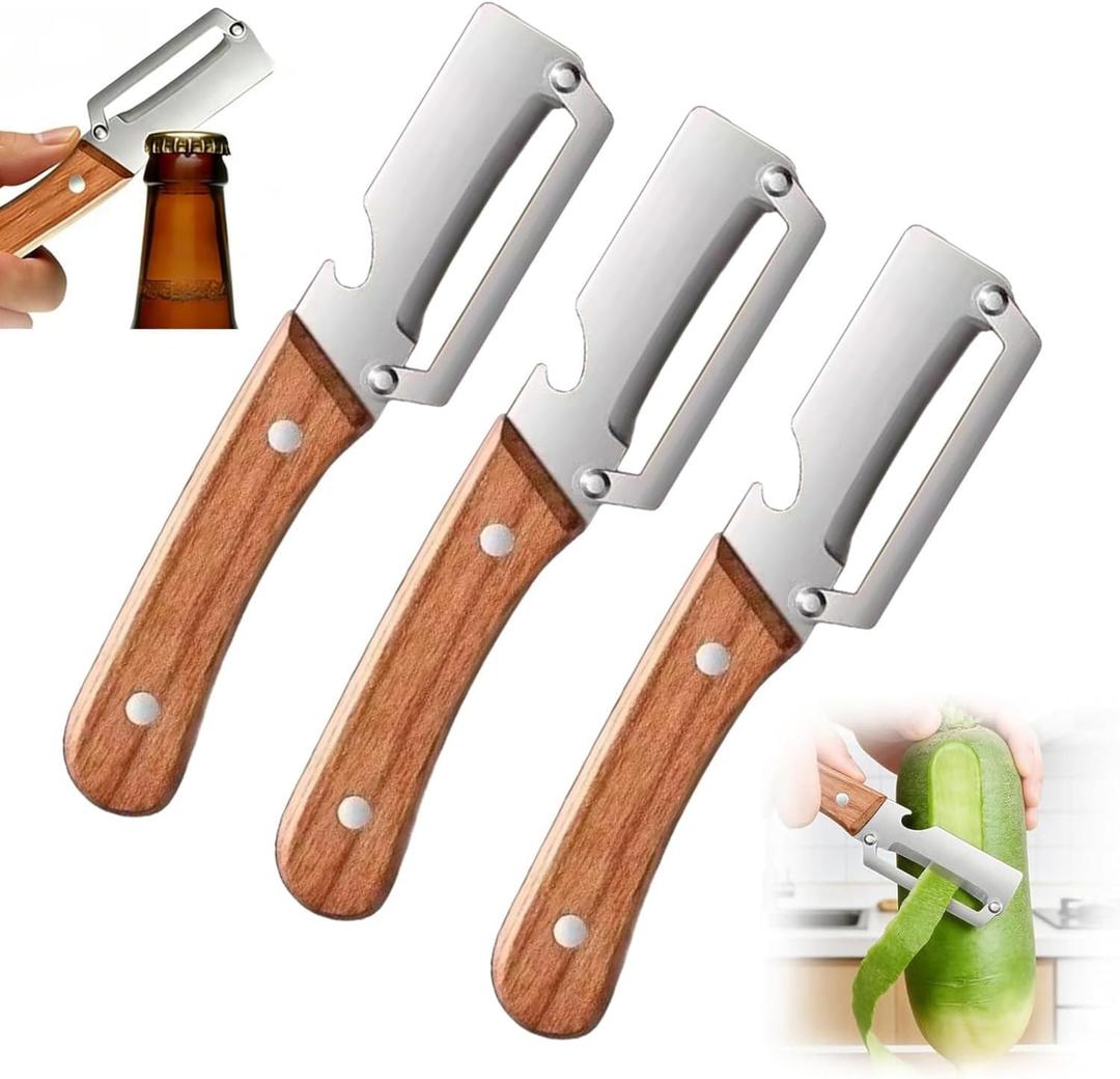 2026 New Vegetable Peeler With Wooden Handle,Vegetable Peeler,2-in-1Vegetable Peeler with Wooden Handle and Bottle Opener,Kitchen Gadgets Tool for Peeling Potato Carrot Veggie Peeler (3PC)
