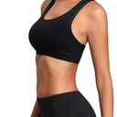 Oalka Women's Racerback Sports Fitness Support Workout Running Bras (Black, L)
