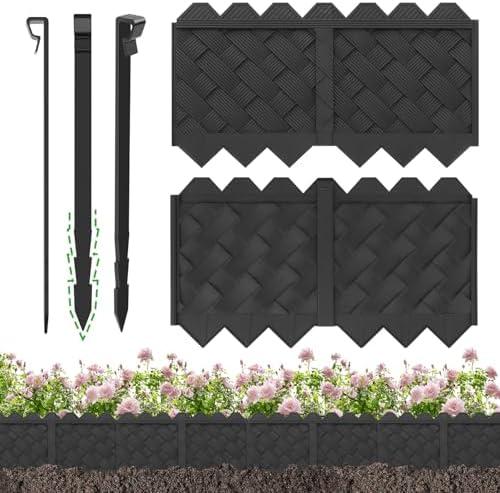 BLACKVINE 20Pcs 20ft (5'' Exposed Height) Plastic Landscape Edging Border,Flowerbed Garden Border Edging for Landscaping,Flower Bed Lawn Yard Edging Borders,Garden Edger Border Divider - 3D Weaving