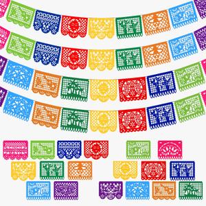 4 Pack Mexican Party Banner, 72 FT Long Plastic Papel Picado Decorations, Balanced Cinco de Mayo & Classic Mexican Banner Set, Colorful Hanging Banner for Backyard Birthday Classroom Party Decor