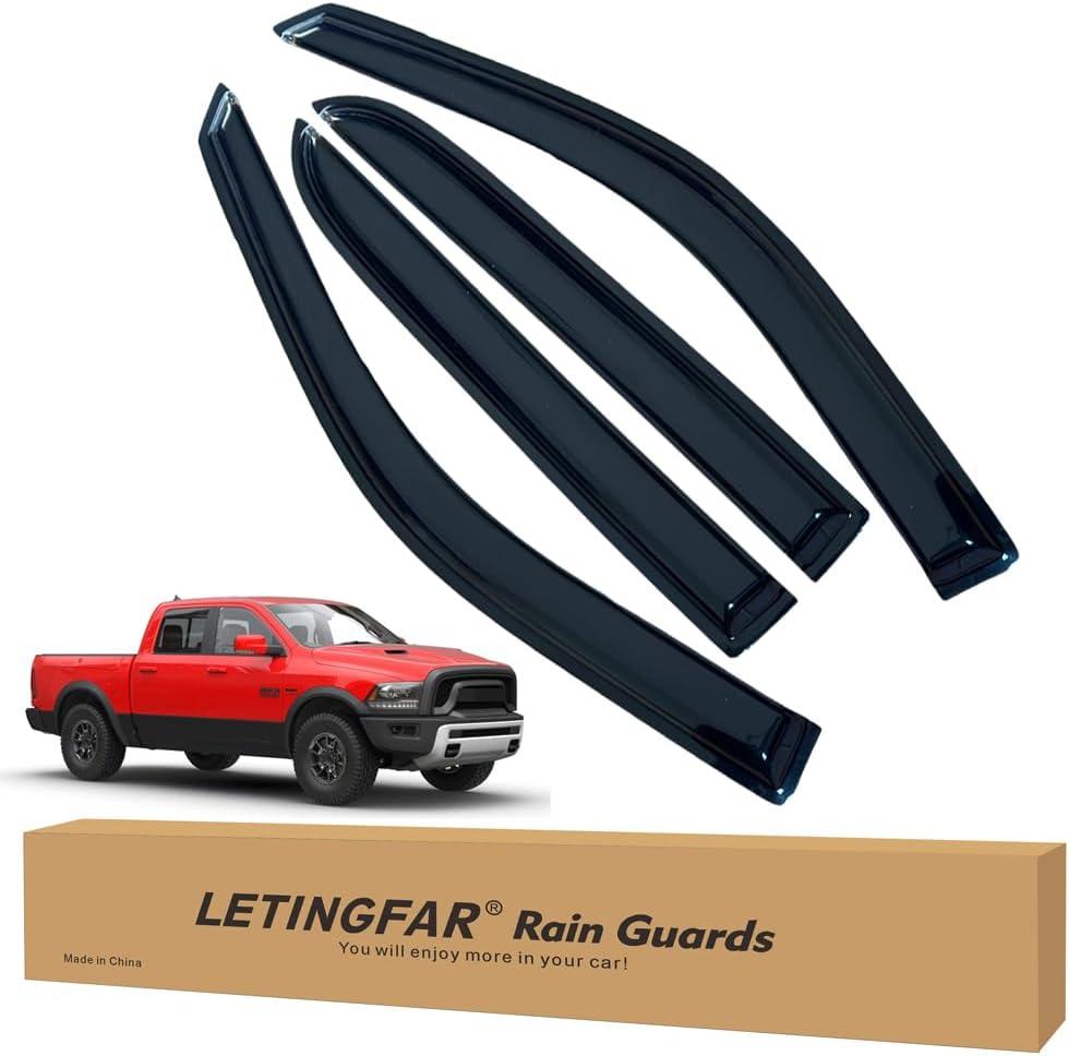 Window Visors Rain Guards for Dodge Ram 1500 Crew Cab 2009 2010 2011 2012 2013 2014 2015 2016 2017 2018 Accessories, Wind Deflectors Vent Shades for Dodge Ram 1500 Crew Cab