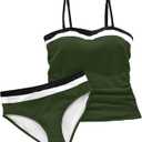 Daci Bandeau Tankini Swimsuits for Women - Two Piece Ruched Tummy Control Bathing Suit Strapless Swimwear with Bottom (Green, S)