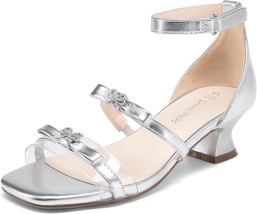 DREAM PAIRS Girls Sandals Low Heel Dress Pump Ankle Strap Two Strapped Bow Flower Wedding Party Shoes for Little Kid/Big Kid 5