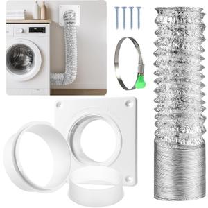 AGPTEK Dryer Vent Hose Connector Kit, 4" Diameter Dryer Duct, 8 ft Long, 7 x 7" Dryer Vent Wall Plate, Quick Connect and Disconnect, Fit 4 Inch Pipe, For Dryer Washer Bathroom Greenhouse Indoor