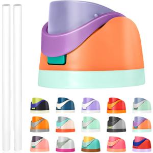 Replacement Lid for Owala Freesip, Compatible with Owala Cup 16oz 24oz 32oz 40oz, One Button Water Bottle Top Lid Replacement Accessory and Straws, Leakproof, BPA-Free (orange blue)
