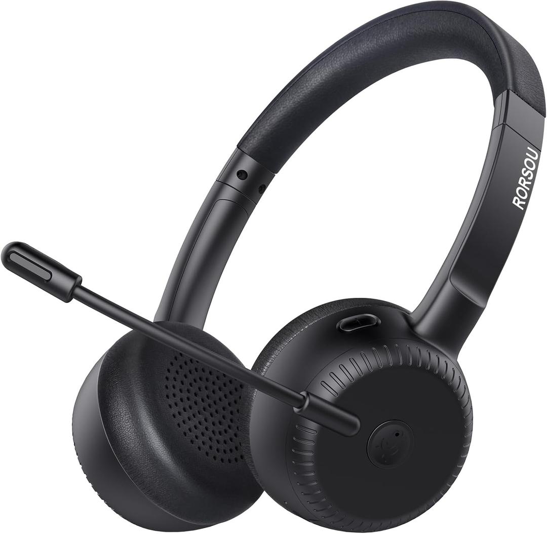 RORSOU K3 Bluetooth Headset with Noise-Canceling Microphone, Lightweight Wireless On Ear Gaming Headphones, 40H Playtime, Compatible with iPad/Travel/PC/Home  Black