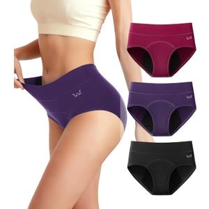 Women's Period Underwear Heavy Flow, High Absorbency Cotton Panties LeakProof Postpartum Menstrual Briefs Women Teens (Large, Multicolor-3pcs-g3)