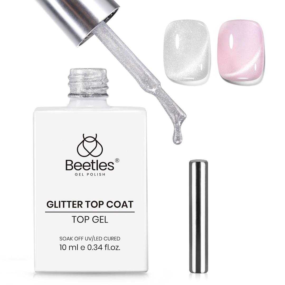 Beetles Cat Eye Gel Top Coat2 in 1 Top Coat Gel Nail Polish & Cat Eye Magnetic Effect No Wipe - Shine Finish and Long Lasting, Soak Off LED Nail Lamp Nail Art Design Manicure Diy at Home