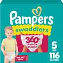 Pampers Diapers - Swaddlers 360 - Size 5, 116 Count, up to 100% Leakproof Comfy Dry Fit, Designed for Easy Changes, Pull On Baby Diaper