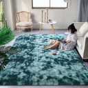 DweIke Fluffy Peacock Blue Rugs for Bedroom Living Room, 4x6 Feet Soft Plush Shaggy Tie-Dyed Teal Blue Girls Boys Kids Rug, Upgraded Non-Slip and Machine Washable Carpet for Dorm Nursery Decor
