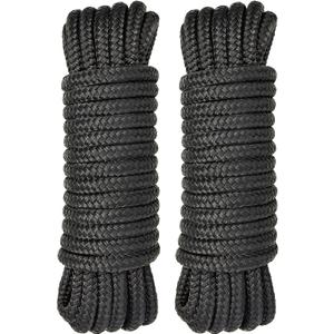 Boat Dock Lines 2 Pack 3/8" x 25' Double Braided Nylon Boat Ropes for Docking with 12" Loop, Marine Grade High Strength Boat Lines, Premium Marine Rope Mooring Lines, Easy Handling, Black