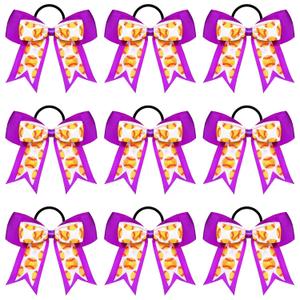 7 x MTLEE 9 Pcs 5.1 Inch Purple Softball Ribbon Hair Bows Elastic Cheer Scrunchies Cheerleader Bows Volleyball Sports Ponytail Holder Sport Hair Accessories for Girl Player