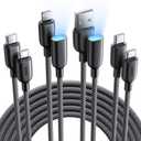 LISEN USB C to USB C Cable [6.6FT+6.6FT] with USB-A and Lightning Adapter [1.3FT+1.3FT] 60W USBC to USBC Cord for iPhone 16 15 Pro Max Plus, Samsung Galaxy S25 S24 S23, MacBook/iPad, Pixel
