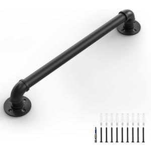 LuckIn 2ft Stair Railing Indoor, Handrails for Indoor Stairs, for Senior and Elderly, Grab Bars for Wall, Non Slip Safety Rails, Wall Mount & Industrial Pipe, Heavy Duty, Garage Steps Handrail, Black