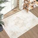 Area Rug 2x3 Washable Rug, Vintage Boho Medallion Entryway Rug Non-Slip Soft Low Pile Small Distressed Floor Carpet Retro Doormat for Kitchen Bedroom Laundry Bathroom Hallway (Beige, 2'x3')