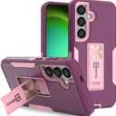 CoverON Rigid Designed for Samsung Galaxy S24 Case, Heavy Duty Dual Layer Hybrid Soft TPU Skin Hard Plastic Cover Kickstand Fit Galaxy S24 5G Phone Case - Purple/Pink