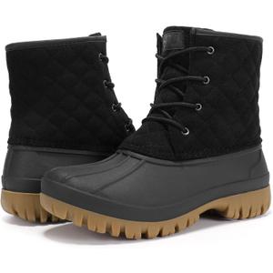 STQ Duck Boots for Women Waterproof Winter Boots Quilted Snow Boots (9, All Black)