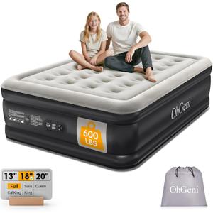OhGeni Air Mattress Full with Built in Pump, 18" Raised Inflatable Blow up Mattress, Family Choice Award Winner, Portable Foldable Bed with Upgraded Surface for Home & Camping, 600 lbs