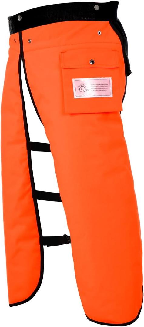 Chainsaw Chaps Apron Wrap, 8 Layers Chainsaw Pants with Adjustable Belt & Gear Pocket for Loggers Workers, Class C (Medium, Orange)