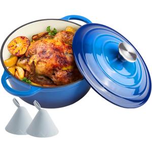 4 Quart Dutch Oven Enameled Cast Iron with Lid - Big Dual Handles - Oven Safe up to 500F - Classic Round Pot for Versatile Cooking Blue