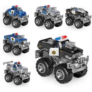 CheerfulToys Monster Truck Toys Police Car 6 Pack DIY Metal Pull Back Car with Giant Wheels Party Favor Vehicle Toy for Kids Boys Girls Ages 3+