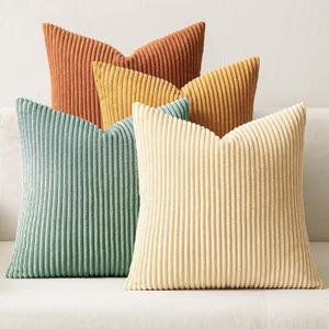 MIULEE Boho Farmhouse Throw Pillow Covers 18x18 Inch Set of 4 Summer Modern Natural Decorative Cushion Covers Soft Corduroy Spring Decor for Couch Bed Sofa Living Room Orange Teal Gradient Series