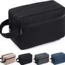 FUNSEED Travel Toiletry Bag for Women and Men, Water-resistant Shaving Bag for Toiletries Accessories, Foldable Storage Bags with Divider and Handle for Cosmetics Toiletries Brushes Tools (Black)