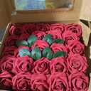 InnoGear Artificial Flowers, 100 Pcs Dark Red Foam Fake Roses Bulk with Stems for Decoration DIY Wedding Bouquets Centerpieces Bridal Shower Party Christmas Tree