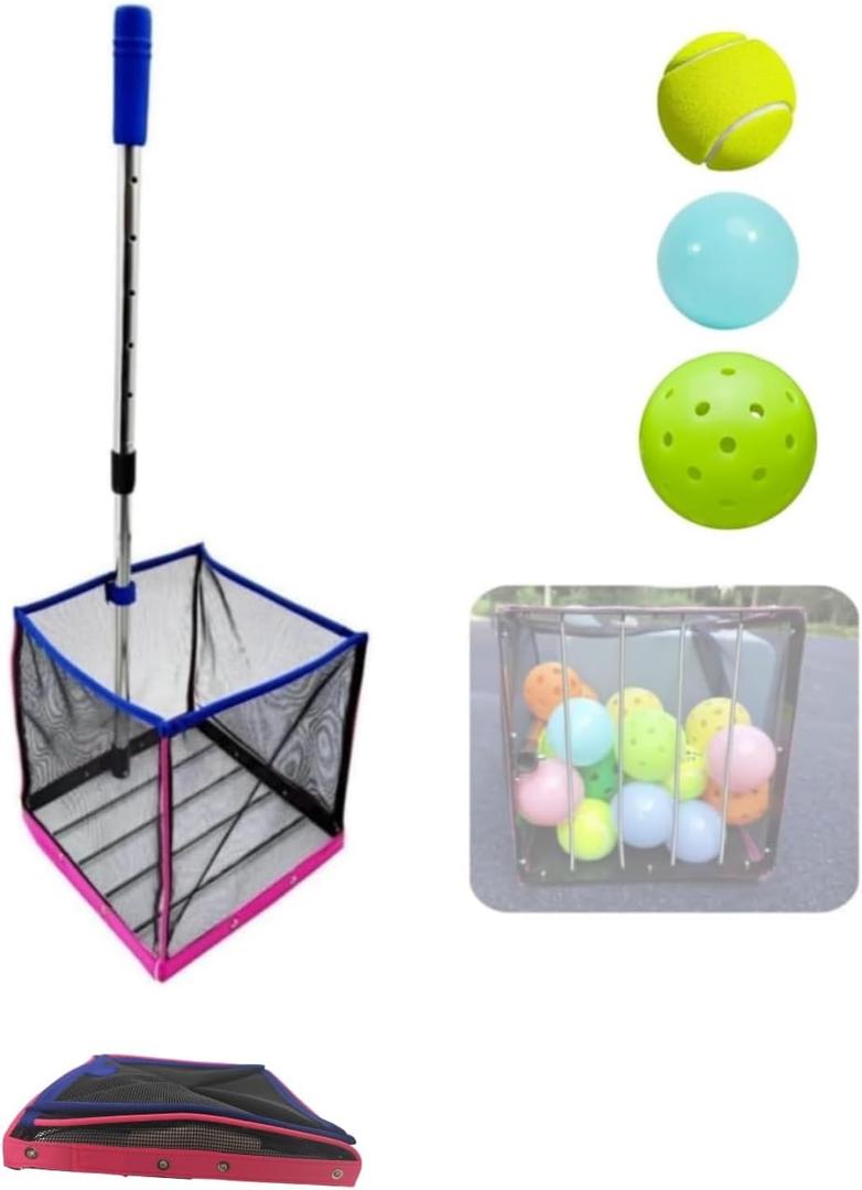 Portable Pickleball & Tennis Ball Collector Baseball Ball Basket Hopper Container for Picking and Storage Training Tool for 30+ Balls Pickle-Ball Equipment Hollow Plastic Baseballs