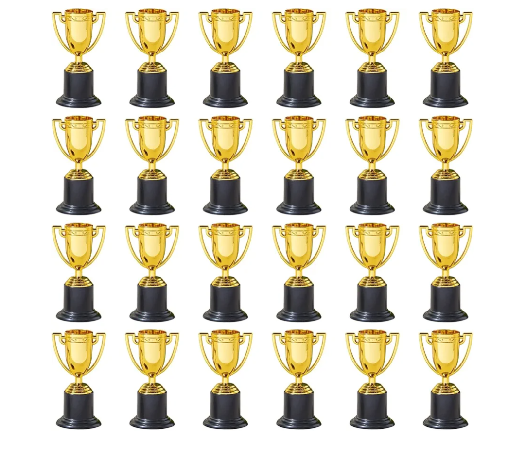 Juvale Mini Trophies Bulk - 4 in, Gold-Plated Plastic, 10-Pack - Trophies for Kids & Adults - Sports, School & Party Awards