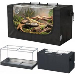 Large Reptile Enclosure Tent, 4 x 2 x 2 ft (48 x 24 x 24 Inch) Habitat with Insulated Cover & Stainless Steel Frame, Dual 4" Accessory Ports for Bearded Dragon, Lizard, Gecko & Chameleon