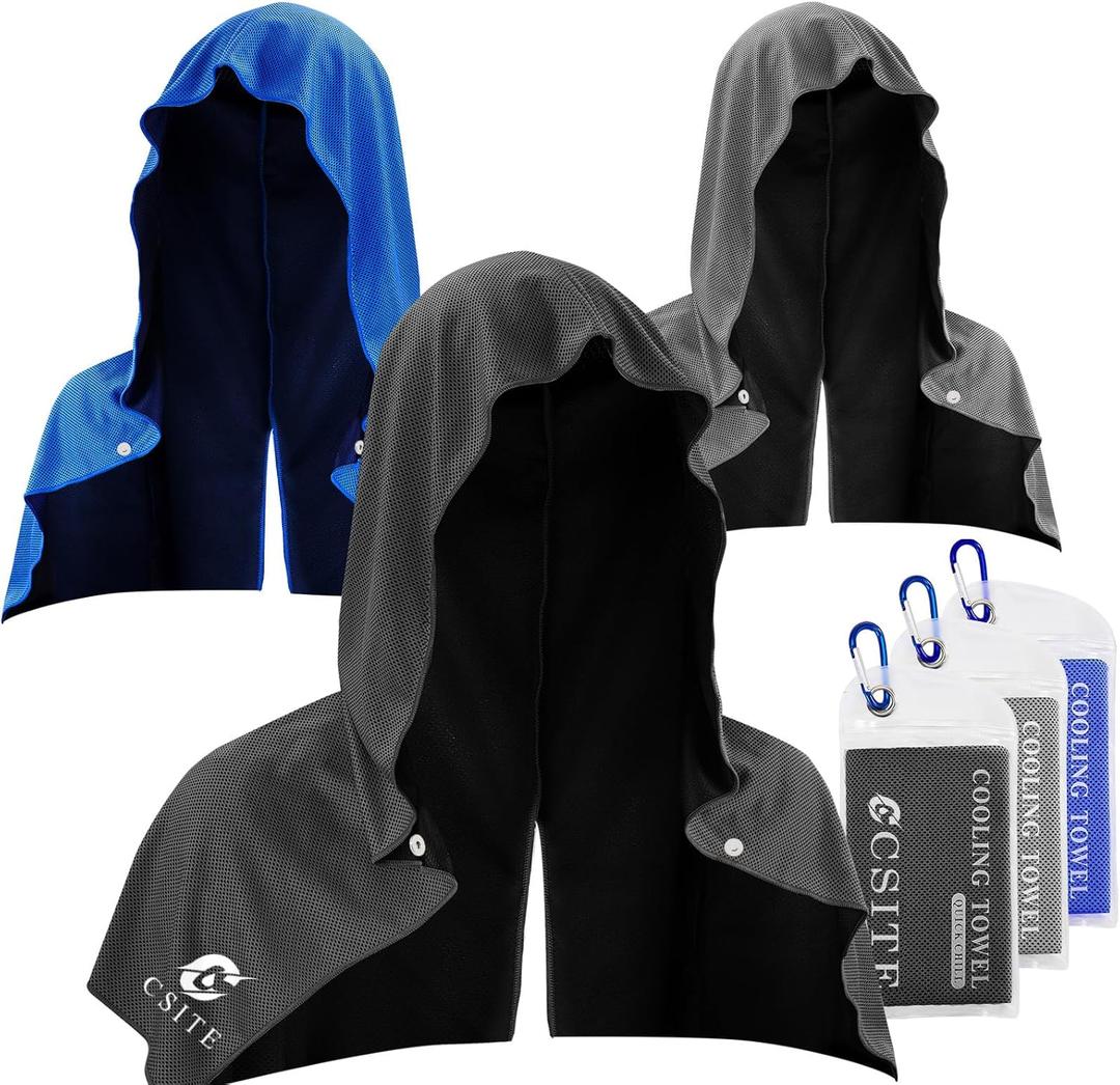 3 Pack Cooling Hoodie Towels, Instant Cooling Towels for Neck and Face, UPF 50 Sun Protection, Ice Towel for Hot Weather, Head Towel for Sports, Camping, Cycling & More Activities (Royalblue/Black/Dark Gray)