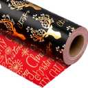 Yarcony Reversible Christmas Wrapping Paper Roll, Black and Gold Wrapping Paper, Vintage Gold Deer Antlers Christmas Gift Wrap with Metallic Shine for Winter Holiday, Craft Supply (17 Inch X 33 Feet)