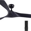 VONLUCE Ceiling Fan No Light, 52" Mid Century Ceiling Fans and Remote Control, 6 Speeds Noiseless DC Motor, 3 ABS Blades, Industrial Indoor Ceiling Fan for Kitchen Bedroom Living Room Farmhouse, Black