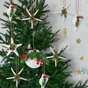 Thyle 12 Pcs Beach Christmas Ornaments Set Handmade Natural Seashell Starfish Conch Crafts with Pine Cones Berry Bell Hanging Ornaments for Home Christmas Tree Holiday Party Decoration