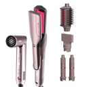 Shark FlexFusion Hair Straightener & Powerful Hair Dryer with Fusion Hair Brush, Ceramic Air Styler with Auto-Wrap Curlers & Concentrator, Ceramic Plates, Cosmic Blush HD641S