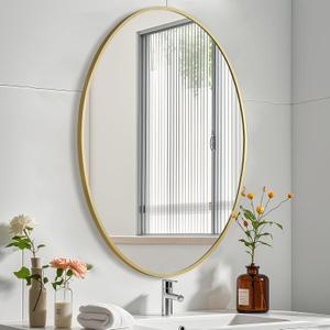 Gold Oval Mirror for Bathroom, 24x32 Inch Oval Bathroom Mirror with Brushed Metal Frame, Wall Mounted Decorative Vanity Mirror for Bathroom, Living Room, Entryway