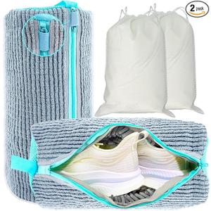 Shoe Washing Machine Bag, 2 Pack Shoe Laundry Bags for Washer and Dryer, Reusable Sneaker Wash Bag with Self-Locking Zipper, 360° Deep Cleaning, Protects Shoes and Washer(Gray)
