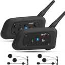 EJEAS V6 Pro Motorcycle Bluetooth Headset, Upgraded 2 Riders Intercom Helmet Communication System with Auto-Answering Call and Noise Reduction for Motorcycling Skiing and Climbing (2 Pack)