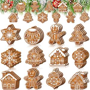 36 Pcs Christmas Gingerbread Ornaments for Tree Mini Snowflake Wooden Hanging Winter Xmas Ornaments with Ropes for Christmas Party Holiday Winter Crafts(Brown,Gingerbread)