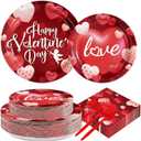 200 Pcs Happy Valentine's Day Party Supplies Romantic Hearts Love Cupid Party Plates and Napkins Disposable Sweet Red Pink Hearts Tableware Set for Valentines Day Anniversary Decorations Serves 50