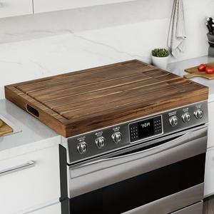 BLUEWEST Noodle Board Stove Cover with Handles, 3 in 1 Wood Stove Top Covers Board for Gas Burners and Electric Stove, Wooden RV Stovetop Cover, Tray for Kitchen Counter Space with Juice Grooves