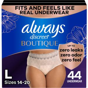 Always Discreet Adult Incontinence & Postpartum Underwear For Women, Size Large Maximum Absorbency, Disposable, 22 x 2 Packs (44 Count total) (Packaging May Vary)